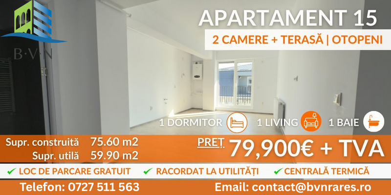 Otopeni apartament 2 camere, terasa